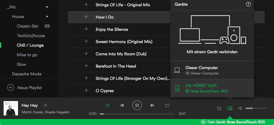 Bei Spotify lässt sich die Soundbar als Abspielgerät auswählen.